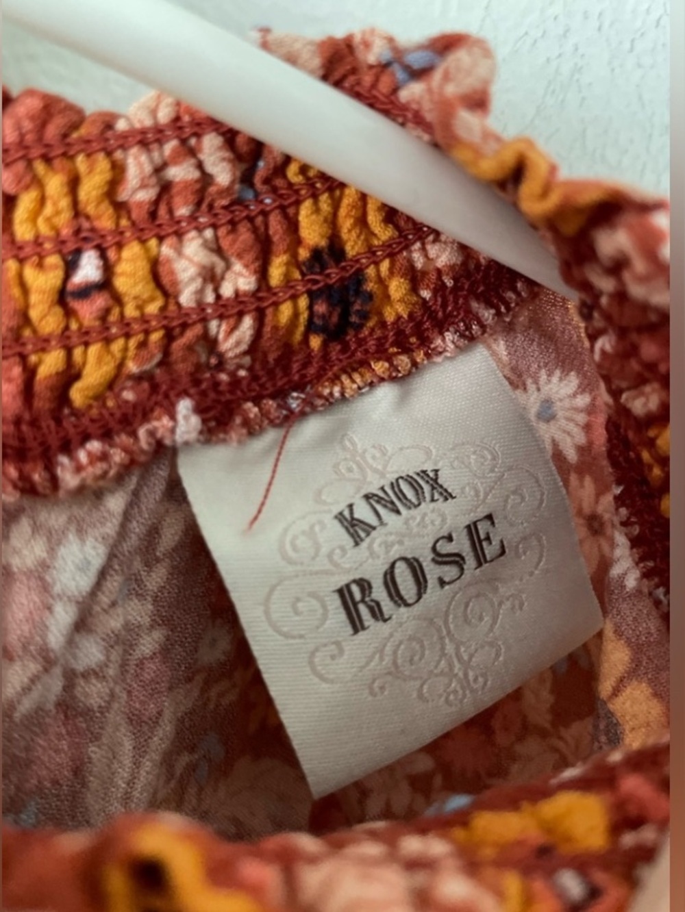 KNOX ROSE Floral‎ Mock Neck Top Size S Orange Colors Fall Photos Cottage Boho - Picture 4 of 6